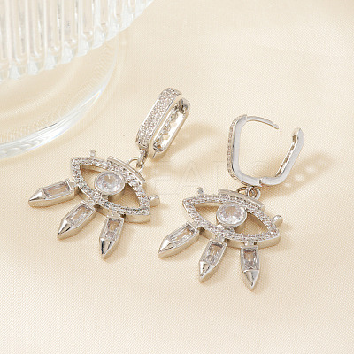 Fashionable Brass Clear Cubic Zirconia Eye Hoop Earrings CN7590-1-1