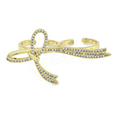 Brass Micro Pave Clear Cubic Zirconia Open Cuff Rings RJEW-Z046-07G-01-1