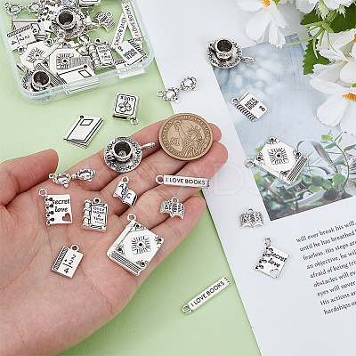 56Pcs 14 Styles Book Theme Tibetan Style Alloy Pendants FIND-GA0006-82-1