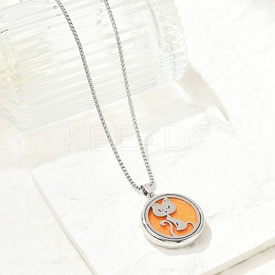 316 Surgical Stainless Steel Aromatherapy Diffuser Perfume Hollow Flat Round Pendant Box Chain Necklaces NJEW-R016-01P-07-1