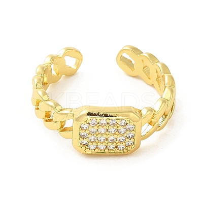 Rectangle Brass Micro Pave Clear Cubic Zirconia Cuff Rings for Women RJEW-G311-01B-G-1