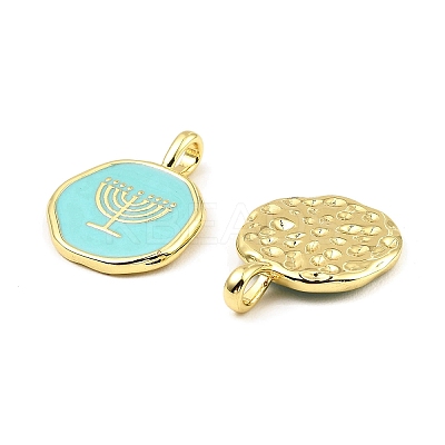 Hannukah Brass Enamel Pendants KK-K346-15G-1