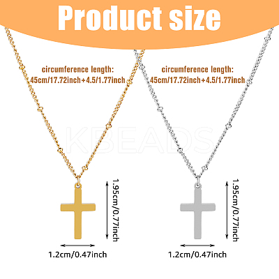 2Pcs 2 Colors 304 Stainless Steel Cross Pendant Necklace with Satellite Chains NJEW-FI0001-48-1
