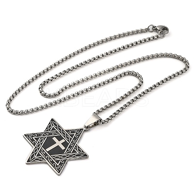 201 Stainless Steel Star of David with Cross Pendant Necklaces NJEW-S007-07P-1