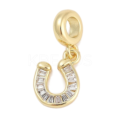 Brass Clear Cubic Zirconia Horseshoe European Dangle Charms KK-Q028-56G-1