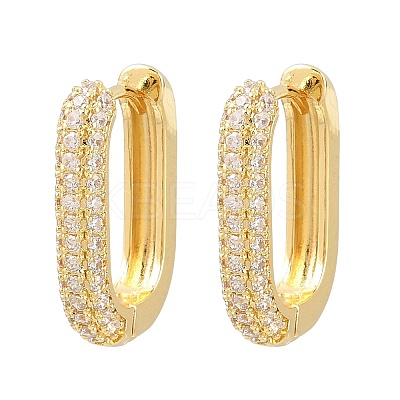 Rectangle Brass Micro Pave Clear Cubic Zirconia Hoop Earrings EJEW-D348-11G-1