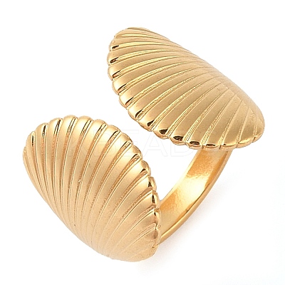 Ion Plating(IP) 304 Stainless Steel Shell Shape Open Cuff Rings for Women LS-RJEW-Z057-02G-1