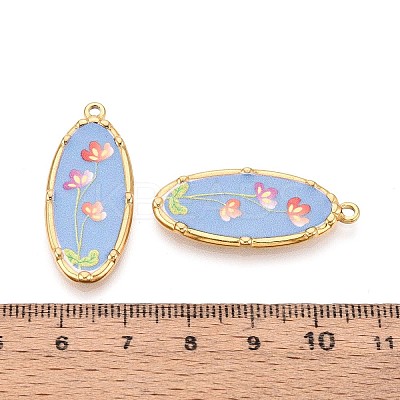 Printed Style 304 Stainless Steel Oval with Flower Pattern Pendants STAS-T071-27C-G-1