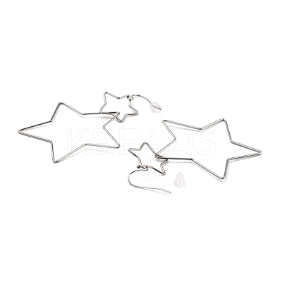 Non-Tarnish Interlock Double Open Star Dangle Earrings EJEW-C007-01P-1