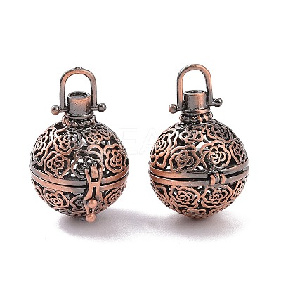 Hollow Brass Round with Rose Cage Pendants KK-F0305-R-NR-1