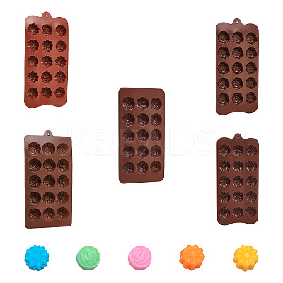 5 Pcs 5 Style 15-Cavity Silicone Flower Shaped Fondant Molds DIY-BG0001-05-1
