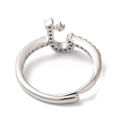 Rack Plating Brass Cubic Zirconia Arabic Letters Adjustable Rings for Women RJEW-S407-10P-14-1