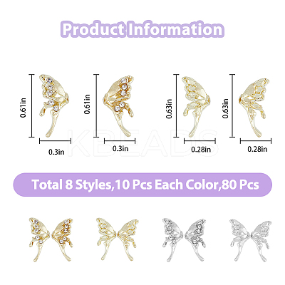 80Pcs 8 Style Alloy Glass Rhinestone Cabochons MRMJ-HY0002-28-1