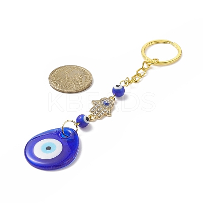 Heart/Hamsa Hand/Teardrop/Flat Round with Evil Eye Lampwork Pendant Keychain KEYC-JKC00439-1