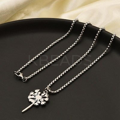 201 Stainless Steel Laser Cut Dandelion Pendant Box Chain Necklaces for Women LS-NJEW-Q004-07P-1