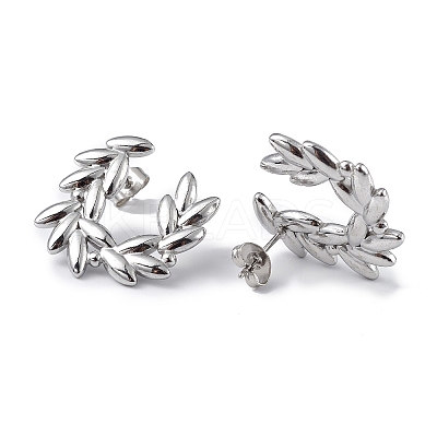 Non-Tarnish 304 Stainless Steel Olive Branch Wreath Stud Earrings for Women EJEW-I284-02P-1