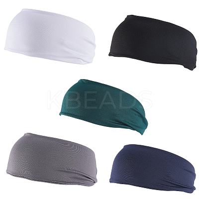 5Pcs 5 Colors 95% Polyester & 5% Spandex Yarns Exercise Elastic Headbands OHAR-CY0001-12-1
