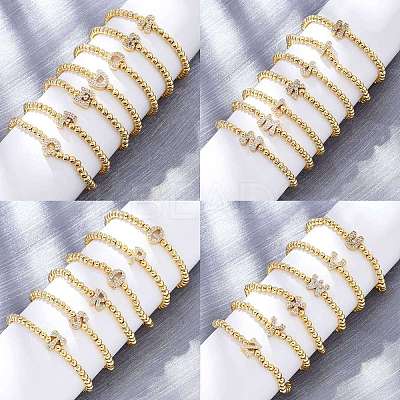 Brass Round Beads Stretch Bracelets BJEW-A034-05G-1