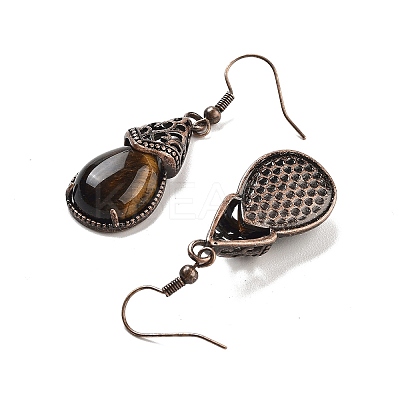 Natural Tiger Eye Teardrop Dangle Earrings EJEW-B055-01R-24-1