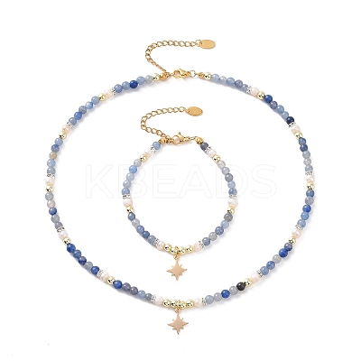 Brass Star Charm Bracelet & Necklace SJEW-JS01268-1