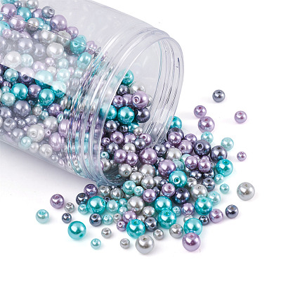12 Strands 12 Styles Baking Painted Pearlized Glass Pearl Round Bead Strands HY-CW0001-03A-1
