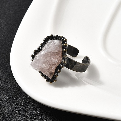 Natural Rose Quartz Irregular Nugget Open Cuff Rings G-A278-03AB-04-1