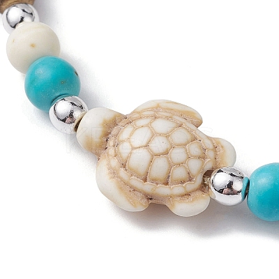 Starfish & Tortoise Synthetic Turquoise Braided Bead Anklets AJEW-AN00564-01-1