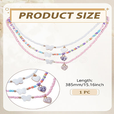 3Pcs 3 Colors Glass Seed & Butterfly Shell Bead Necklaces NJEW-LP0007-28-1