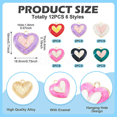 12Pcs 6 Colors Alloy Enamel Pendants FIND-TA0006-63-1
