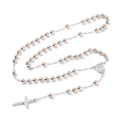 Religious Prayer Two Tone Alloy Beaded Lariat Necklace LS-BJEW-O140-05-1