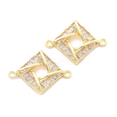 Brass Clear Cubic Zirconia Connector Charms KK-B134-28G-1