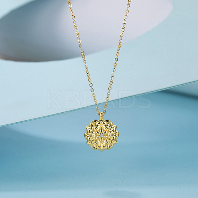 Elegant Brass Clear Cubic Zirconia Flower Pendant Cable Chain Necklaces for Women EP9380-1
