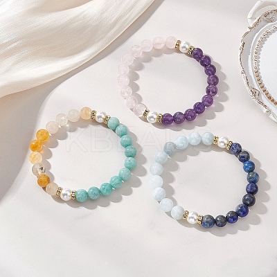 3Pcs Natural Mixed Gemstone Beads Stretch Bracelets for Women BJEW-JB13193-1