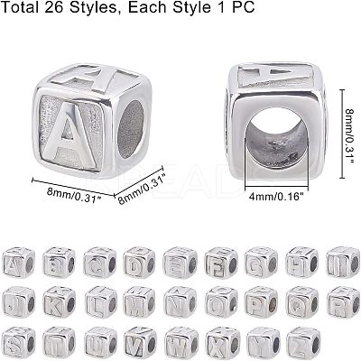 26Pcs 26 Styles 316 Surgical Stainless Steel European Beads STAS-UN0020-78P-1