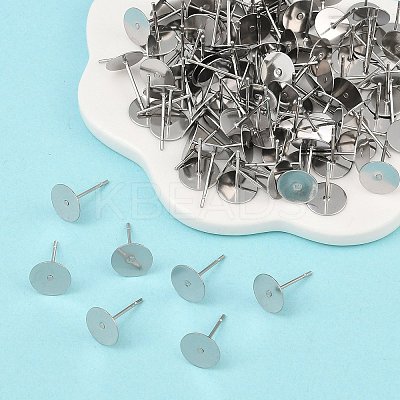 Tarnish Resistant 304 Stainless Steel Flat Round Blank Peg Stud Earring Findings X-STAS-S028-37-1