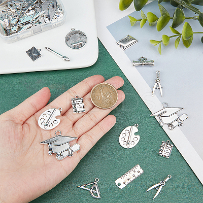 72Pcs 12 Style Graduation Theme Tibetan Style Alloy Pendants TIBE-SC0001-71-1