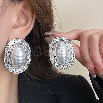 Alloy & Plastic Pearl Stud Earrings WGEF248-02-1