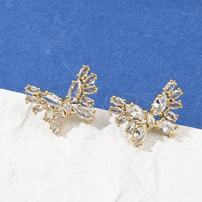 Butterfly Brass Micro Pave Cubic Zirconia Stud Earrings EJEW-M082-17G-01-1