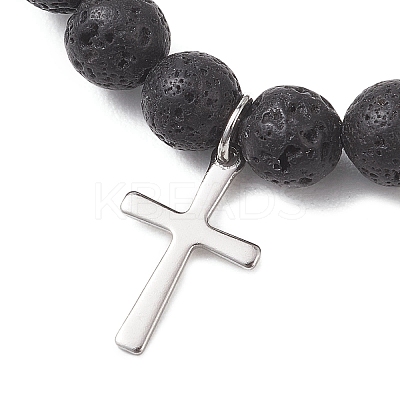 Natural Lava Rock Beads Stretch Bracelets BJEW-JB13252-01-1