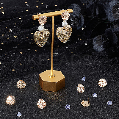 10Pcs Flat Round with Clover Brass Stud Earring Findings DIY-BBC0001-36-1