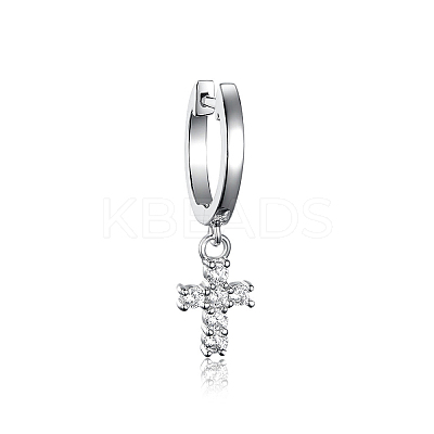 Sterling Silver Zircon Cross Hoop Earrings Simple Elegant Daily Wear Jewelry CT1698-2-1