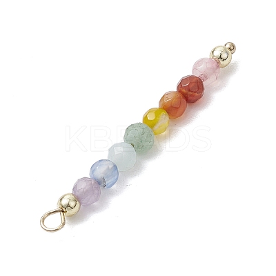 Natural Agate & Carnelian & Green Aventurinee & Aquamarine & Amethyst Faceted Round Beaded Chakra Pendants PALLOY-JF03450-1