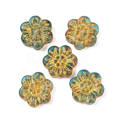 Baking Paint and Golden Metal Enlaced Glass Beads DGLA-T004-09J-1