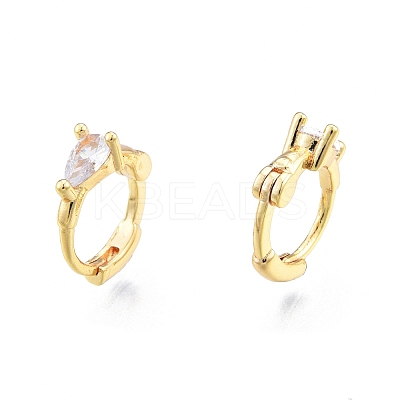 Clear Cubic Zirconia Teardrop Hoop Earrings EJEW-G322-02G-1