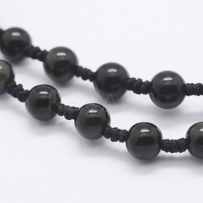 Natural Golden Sheen Obsidian Beaded Pendant Necklaces NJEW-E116-14-1