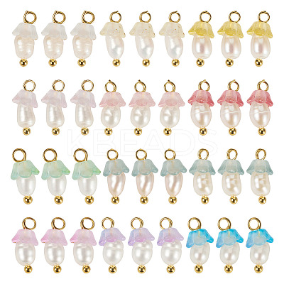 48Pcs 12 Styles Acrylic & Natural Pearl Flower Pendants PALLOY-CW00007-1
