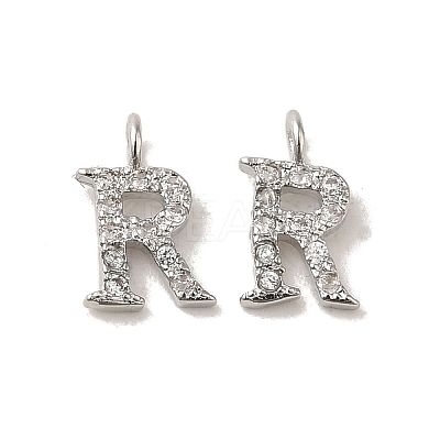 Initial Letter Brass Micro Pave Cubic Zirconia Pendants ZIRC-F008-R-1