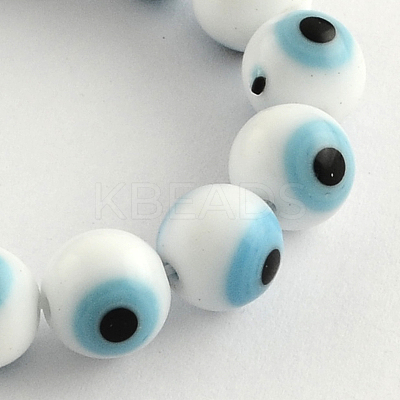 Round Handmade Evil Eye Lampwork Beads Strands LAMP-R114-8mm-07-1