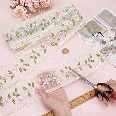 15 Yards Polyester Embroidery Flower Lace Ribbon OCOR-WH0078-223-1