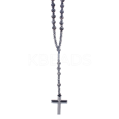 Natural Labradorite Rosary Bead Necklace WG81562-04-1